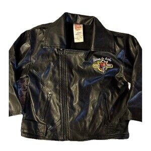 Park Bench Kids Black Faux Leather Bomber Jacket “Born To Ride” Motorcycle 4T